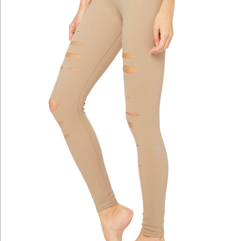 ALO Yoga Women's Distressed High-Waist Leggings in Beige